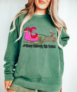 Comfort Colors Dashing Through The Snow Christmas Sweatshirt Direct To Film Transferred Faux Glitter Sweatshirt