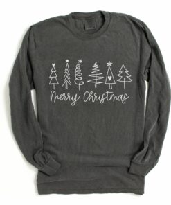 Comfort Colors Long Sleeved Pepper Merry Christmas Trees Tee