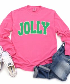 Comfort Colors Long Sleeved Pink Jolly Tee