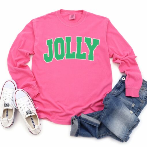 Comfort Colors Long Sleeved Pink Jolly Tee