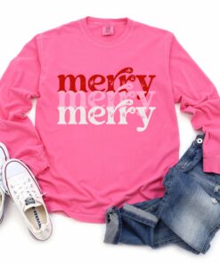 Comfort Colors Long Sleeved Pink Merry Merry Merry Tee