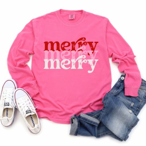 Comfort Colors Long Sleeved Pink Merry Merry Merry Tee