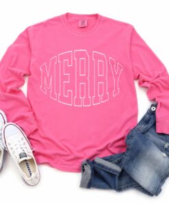 Comfort Colors Long Sleeved Pink Merry University Tee