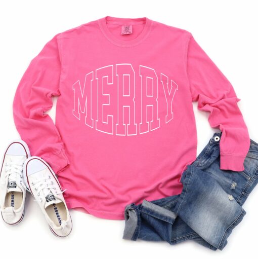 Comfort Colors Long Sleeved Pink Merry University Tee