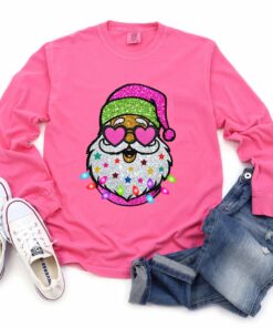 Comfort Colors Long Sleeved Pink Santa Tee