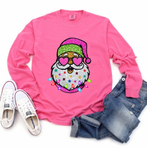 Comfort Colors Long Sleeved Pink Santa Tee