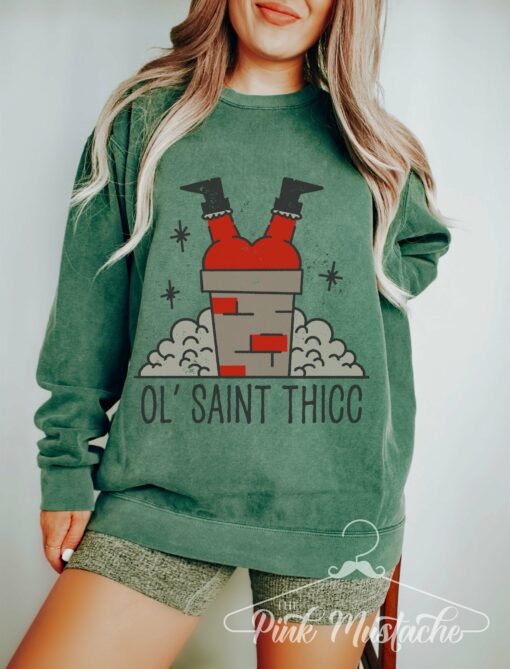 Comfort Colors Ol’ Saint Thicc Sweatshirt Funny Christmas Sweatshirt