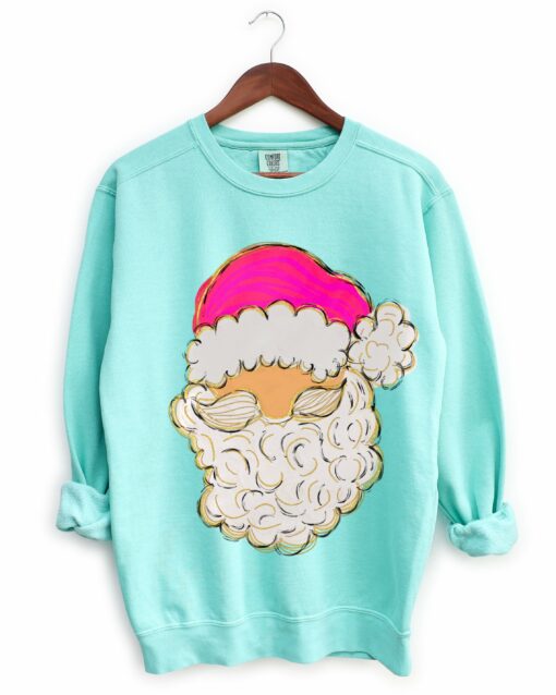 Comfort Colors Pink Santa Christmas Sweatshirt