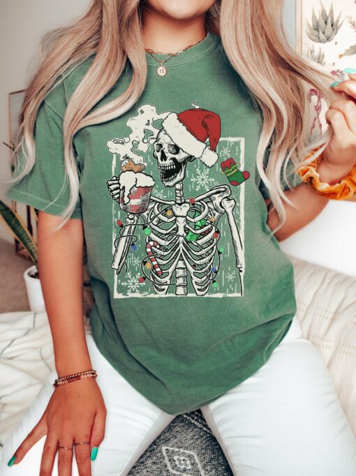 Comfort Colors Skeleton Christmas Coffee Tee