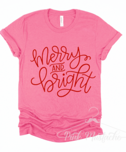 Comfort Colors or Bella Canvas  Pink Merry and Bright Christmas Tees  Cute Mommy and Me – Family Christmas Tees