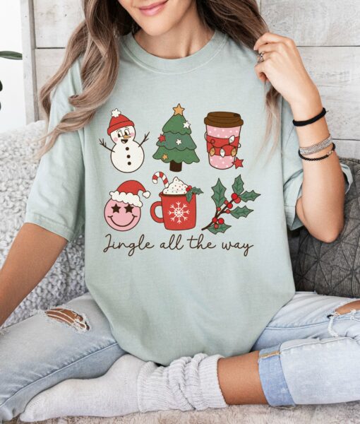 Comfort Colors or Bella Jingle All The Way Christmas Tee  Youth And Adult Christmas T-Shirt