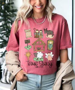 Crimson Comfort Colors True Story Nativity Christmas Tee