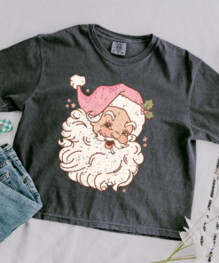 Cropped Comfort Colors Christmas Pink Santa Tee