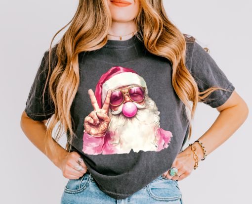 Cropped Comfort Colors Christmas Santa Bubble Gum Tee