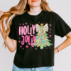 Cropped Comfort Colors Holly Jolly Christmas Tree Tee Direct To Film Transferred Faux Glitter Tee