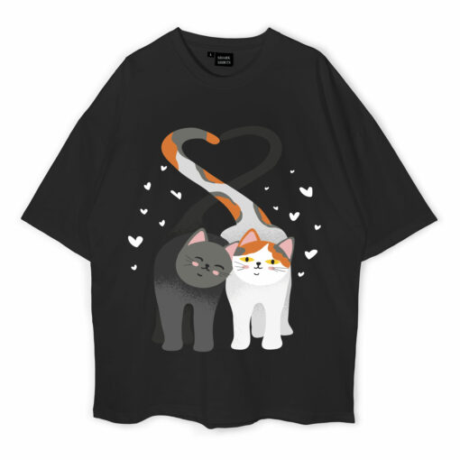 Cute Cats Couple Of Lovers Oversized T-Shirt