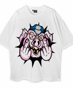 Dirty Pig With X Eyes And Double Middle Fingers Oversized T-Shirt
