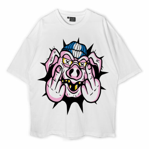 Dirty Pig With X Eyes And Double Middle Fingers Oversized T-Shirt