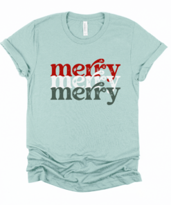 Dusty Blue Short Sleeved Merry Merry Merry Tee