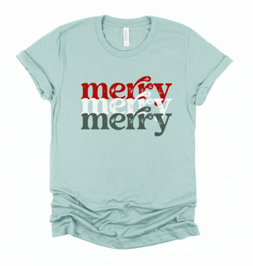 Dusty Blue Short Sleeved Merry Merry Merry Tee