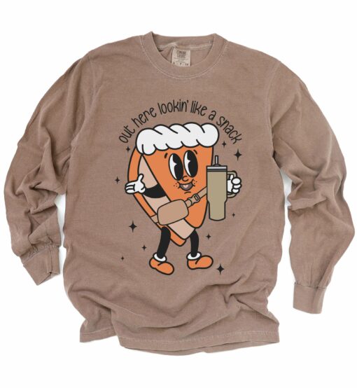 Espresso Long Sleeve Comfort Colors Out Here Looking Like A Snack Pumpkin Tee