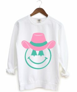 Gildan, Bella, or  Comfort Colors Christmas Sweatshirt – Unisex Sweatshirt- Cowboy Smiley Santa