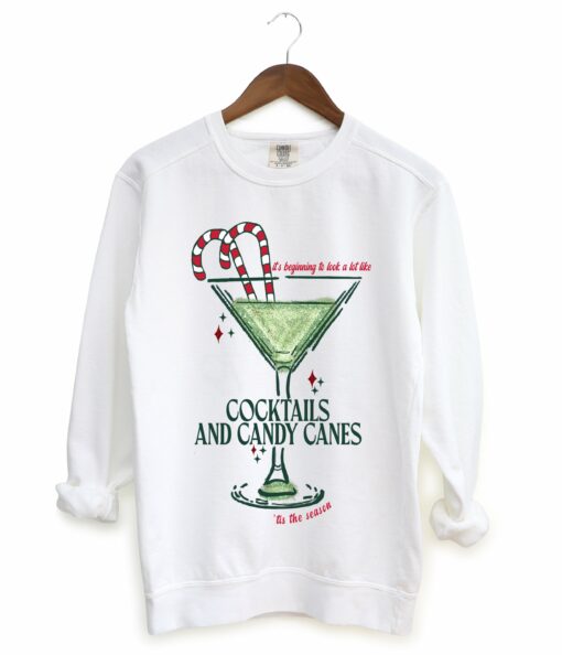 Gildan , Comfort Colors, or Bella Cocktails and Candy Canes Tis The Season Santa SweatshirtFunny Christmas Sweatshirt