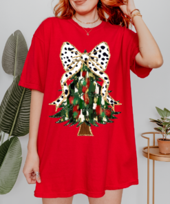 Gildan Softstyle or Comfort Colors Christmas Brush Strokes Tree Tee Direct To Film Transfered Faux Glitter Tee
