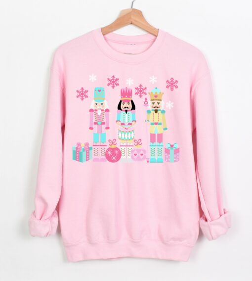 Gildan or Bella Canvas Pastel Pink Nutcrackers Christmas Sweatshirt