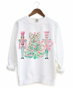 Gildan or Bella Christmas Brush Strokes Tree Nutcracker Sweatshirt Direct To Film Transfered Faux Glitter Sweatshirt
