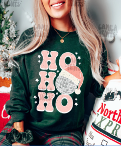 Gildan or Bella Forest Sweatshirt Ho Ho Ho Disco Ball Christmas Sweatshirt