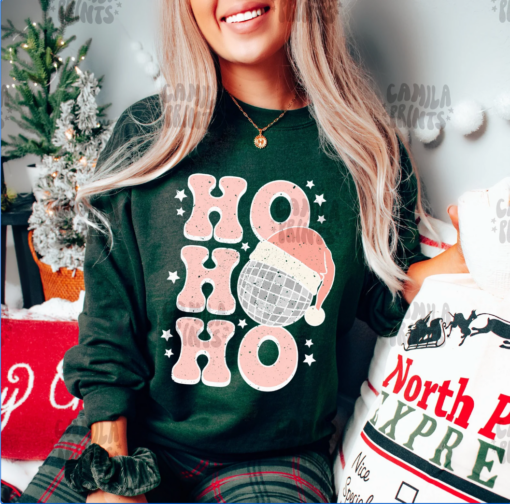 Gildan or Bella Forest Sweatshirt Ho Ho Ho Disco Ball Christmas Sweatshirt