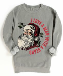 Gray Comfort Colors I Love A Man With A Beard Santa Christmas Sweatshirt