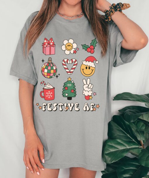 Gray Mommy and Me Comfort Colors or Bella Festive AF Swerve Trees  Shirt Christmas Shirt