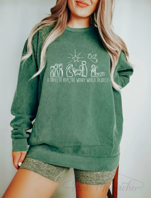 Green Comfort Colors A Thrill of Hope Nativity Christmas Sweatshirt