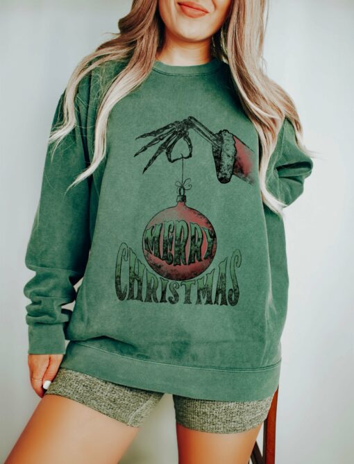 Green Comfort Colors Merry Christmas Ornament Sweatshirt