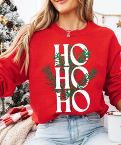 Ho Ho Ho Gildan or Bella Christmas  Sweatshirt Direct To Film Transferred Faux Glitter Sweatshirt