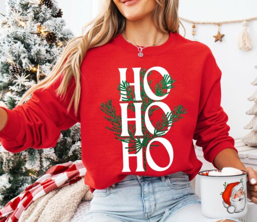 Ho Ho Ho Gildan or Bella Christmas  Sweatshirt Direct To Film Transferred Faux Glitter Sweatshirt