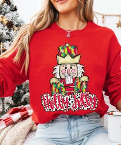 Holly Jolly Nutcracker Gildan or Bella Christmas Sweatshirt Direct To Film Transfered Faux Glitter Sweatshirt Youth and Adult Sizes