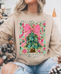 It’s The Most Wonderful Time Of The Year Gildan or Bella Christmas Sweatshirt Direct To Film Transfered Faux Glitter Sweatshirt