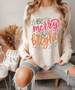 Ivory Long or Short Sleeve Be Merry and Bright Tee Super Cute Christmas Shirt Bella Canvas