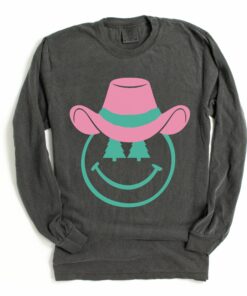 Long Sleeve Comfort Colors Christmas Shirt- Cowboy Tree Smiley