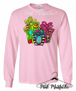 Long Sleeve Pink Holly Jolly Presents Christmas Tee  Toddler, Youth, and Adult Sizes Softstyle Tee  Christmas Shirt
