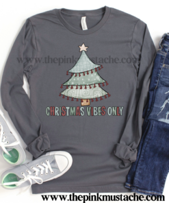 Long Sleeved Merry Christmas Vibes Only  Print Bella Canvas Shirt Christmas T-Shirt