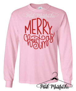Long Sleeved Pink Merry Christmas Tees  Cute Mommy and Me – Family Christmas Tees