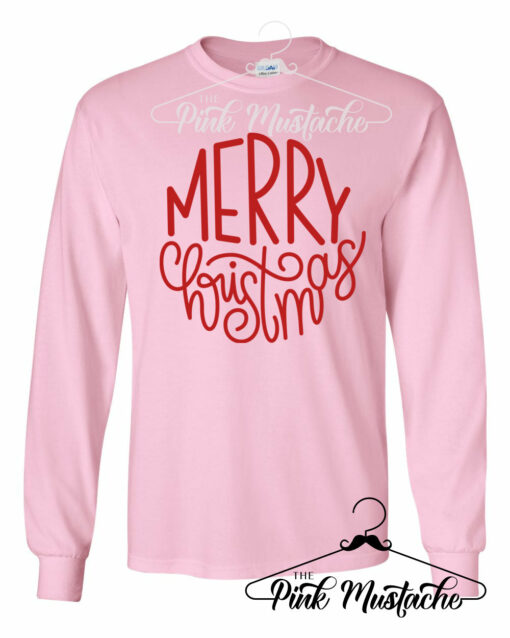 Long Sleeved Pink Merry Christmas Tees  Cute Mommy and Me – Family Christmas Tees