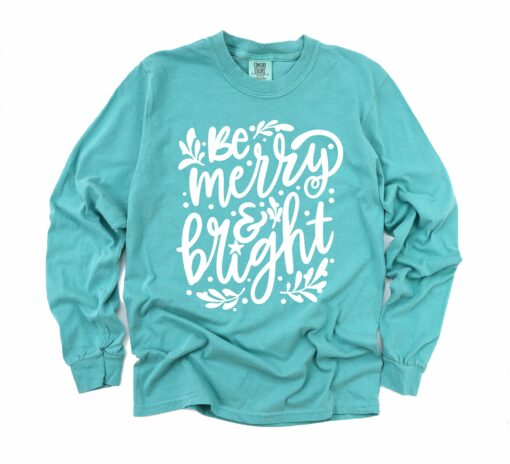 Long or Short Sleeve Be Merry and Bright Tee Super Cute Christmas Shirt Comfort Colors