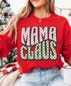 Mama Claus Gildan or Bella Christmas Sweatshirt Direct To Film Transferred Faux Glitter Sweatshirt