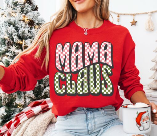 Mama Claus Gildan or Bella Christmas Sweatshirt Direct To Film Transferred Faux Glitter Sweatshirt