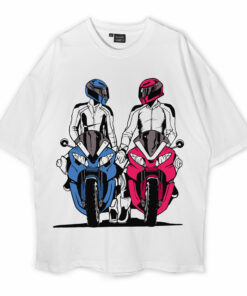 Man Riding Sport Racing Motorcycle Oversized T-Shirt